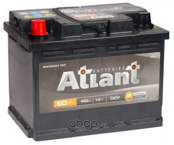 ATLANT AB601 Батарея аккумуляторная ATLANT Black 12В 60 А/ч 460А прямая (+/-) поляр. стандартные (Европа) клеммы
