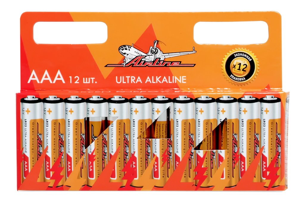 AIRLINE AAA12 Батарейки LR03/AAA щелочные 12 шт. (мизинчиковые) (AAA-12)