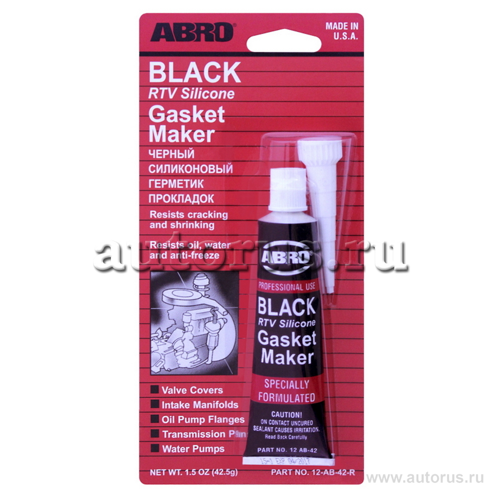 ABRO 12AB42R Герметик силиконовый черный 42,5гр до 260 С