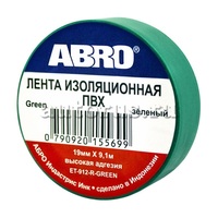 ABRO ET9121810GRNRW Лента изоляционная 18 мм. x 9,1 м. толщина 0,12 мм. ПВХ зеленая от -3C до +80C ET-912-R-GREEN
