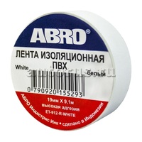 ABRO ET9121810WHTRW Лента изоляционная 18 мм. x 9,1 м. толщина 0,12 мм. ПВХ белая от -3C до +80C ET-912-R-WHITE