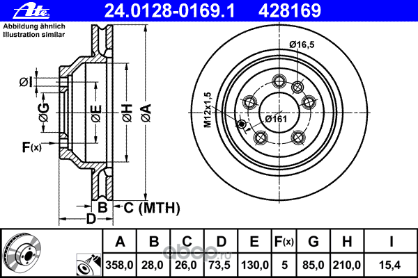 Ate 24012801691 Диск тормозной задний AUDI Q7 06->/Cayenne/Touareg 03-> /Vent.D=358mm