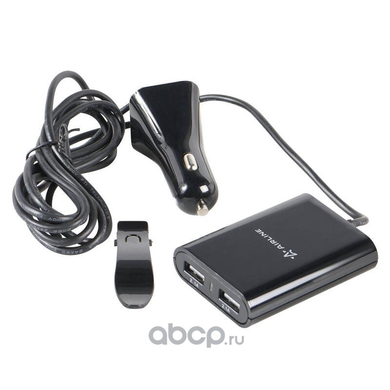 AIRLINE ACH4U16 Зарядное устройство универсальное 4 USBx7.3A (2USB 1A+2.1A в прикуриватель + кабель 1.8 метра 2USBx2.1A для задних кресел)  (ACH-4U-16)