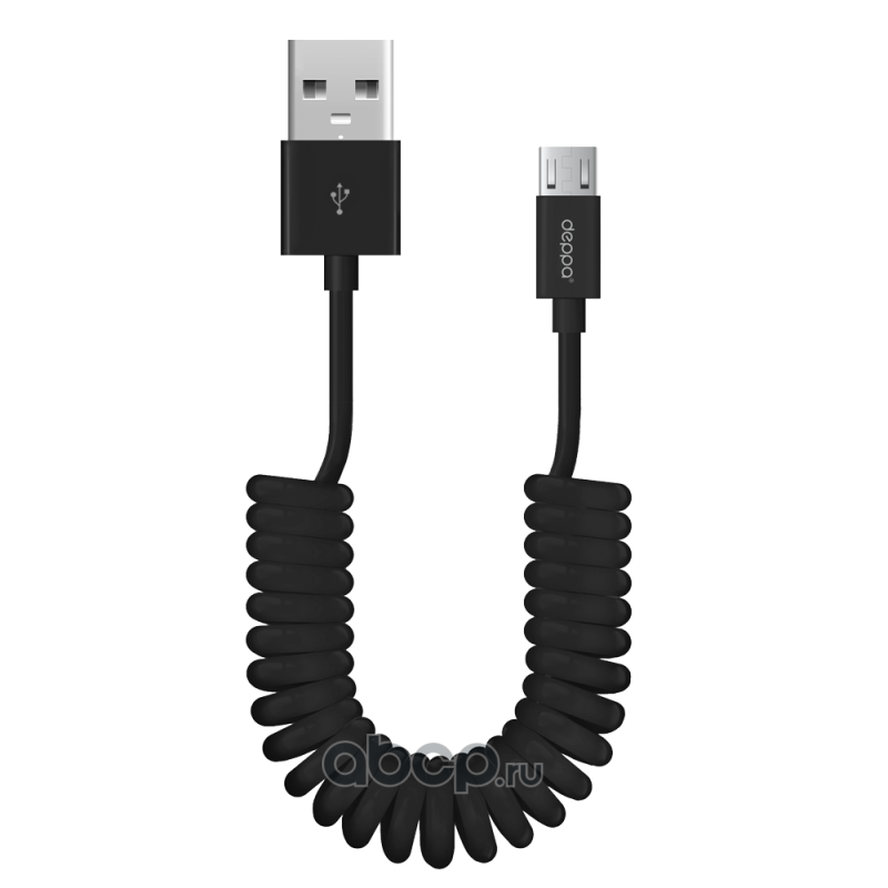 Deppa 72123 Дата-кабель USB - microUSB, витой, 1.5м, черный