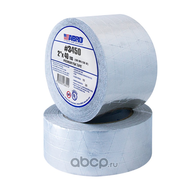ABRO 345050 высокопрочная алюминиевая фольга, усиленная синтетическими волокнами, с клеевым слоем на силиконизированной бумажной прокладке.