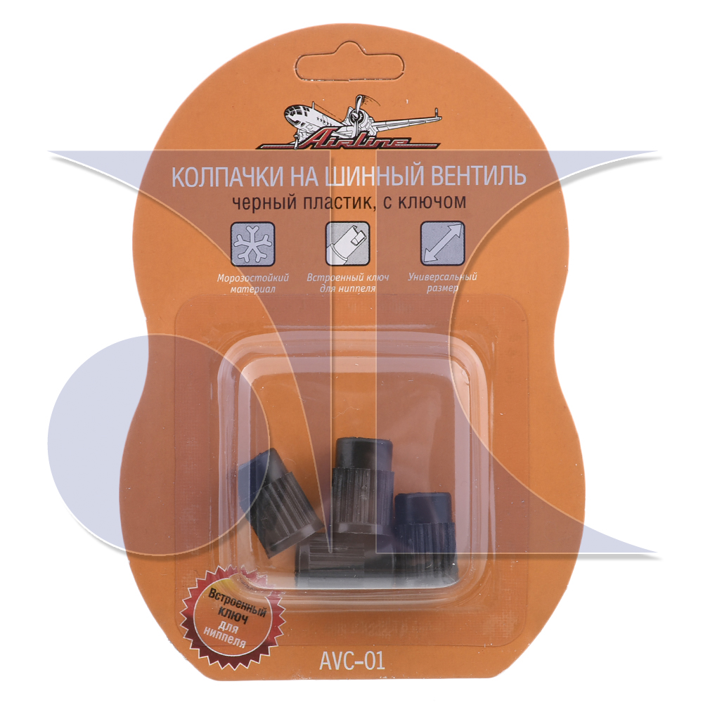 AIRLINE AVC01 Колпачки на шинный вентиль с ключом, черные, пластик, 4 шт. (AVC-01)