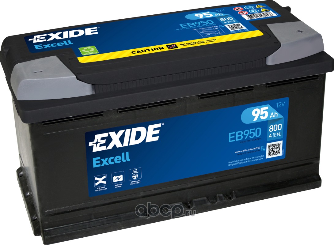 EXIDE EB950 Батарея аккумуляторная 95А/ч 800А 12В обратная поляр. стандартные клеммы