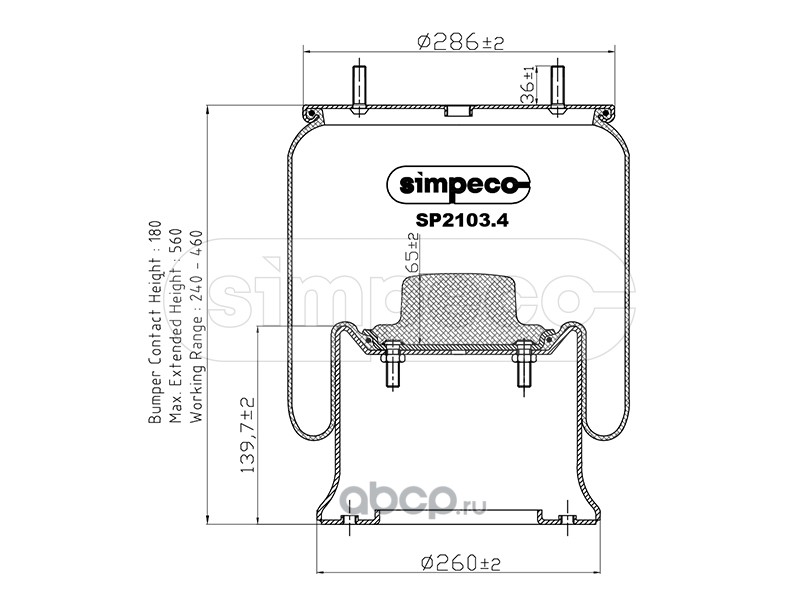 SIMPECO SP21034014 Пневморессора (со стальным стаканом) SAF о.н.3229002700 (SP2103.4014)