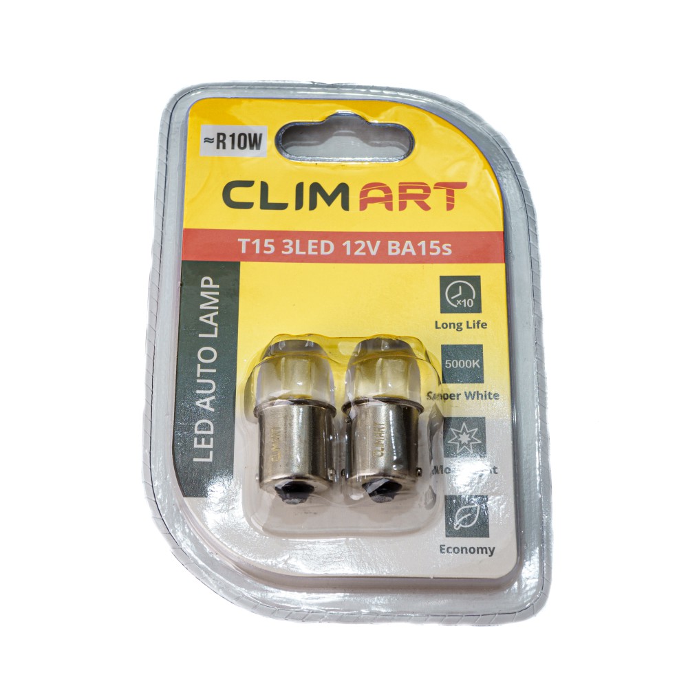 CLIM ART CLA00501 Лампа автомобильная светодиодная Clim Art T15 3LED 12V BA15s (R10W)/к-т 2 шт.